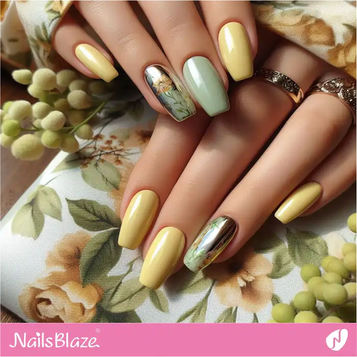Butter Yellow Nails Chrome Accents Design | Spring Nails - NB3947